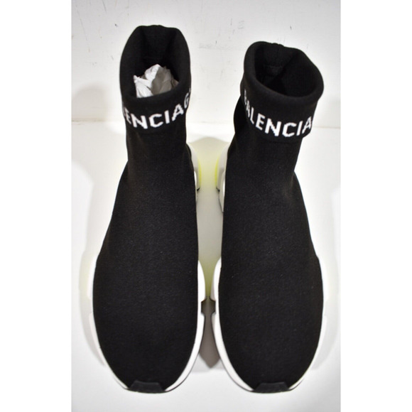 Balenciaga Mens Sock Speed Black White Yellow Logo Cuffed High Top Sneaker 43 10 - Picture 7 of 11